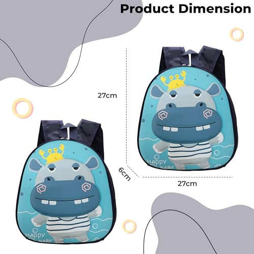 Image of Bembika School Bag The Perfect Children Backpack and School Bags for Kids Compact Stylish Backpack for Kids Exceptional-Quality Kids Kindergarten Backpack and Travel Backpack- (Hippopotamus|Blue)