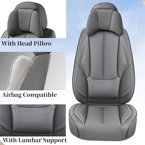 Image of Coverado Universal Seat Covers Front, 2-Pack Waterproof Seat Covers for Cars, Universal Nappa Leather Car Seat Covers with Head Pillow, Auto Protectors Fit for Most Sedans SUV Pick-up Truck-Gray