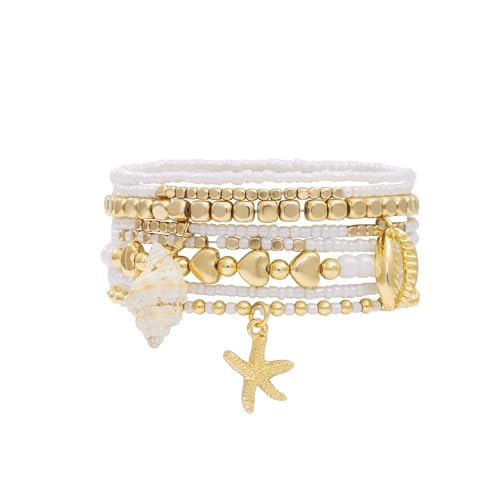 SLYAIH Shell Bracelet Seashell Boho Beaded Stretch Bracelets for Women Summer Beach Bracelets Starfish Charm Bracelet