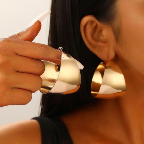 Chunky Hollow Round Hoop Earrings,Punk Plated Gold Big Round Statement Drop Earrings,Minimalist Daily Birthday Party Jewelry Gifts for Women2