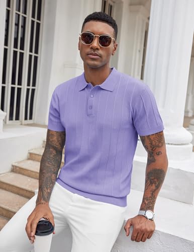 Image of COOFANDY Mens Knit Polo Shirts Short Sleeve Ribbed Textured Polo Shirt Lightweight Casual Golf Shirts Collared T Shirt