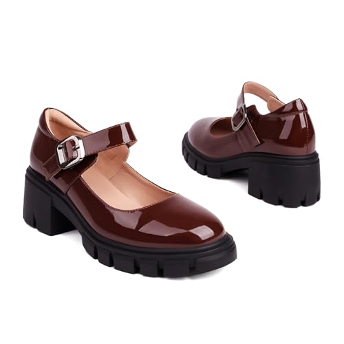 XIEDA Mary Jane Shoes Women Platform Chunky Mary Janes Ankle Strap Low Heel Pumps Dress Shoes4