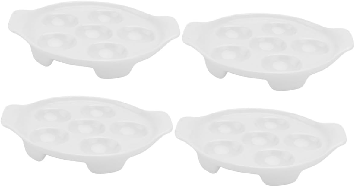 ABOOFAN 4pcs Ceramic Escargot Dish Snail Serving Platter for Deviled Eggs and Catering French Style Porcelain Egg Tray for Entertaining and Special Occasions