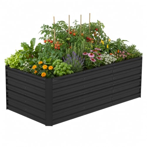 Kuro-sagol Lit Surélevé en Acier Galvanisé Rectangulaire sans Fond, Jardiniere Métallique Résistante Aux Intempéries, 180x90x58cm, Jardinière, Grande jardinieres Exterieur 975L, Noir-M