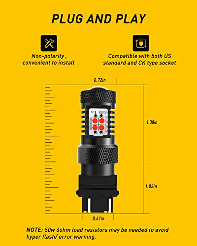 Image of AUXITO Red 3157 Brake Light Bulbs, Ultra Bright 3056 3057 3156 4157 LED Bulbs with 14-SMD 3030 Chipsets for Reverse Backup Turn Signal Brake Lights High Mount Stop Lights Tail Lights, Pack of 2