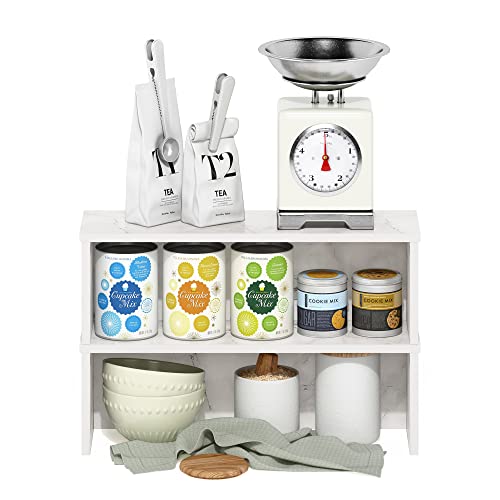 Image of Furinno Helena Kitchen Counter Stackable Organizer Shelf, Set of 2, 18-Inch, Marble White