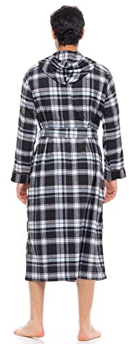 AMERICAN HEAVEN Men's Flannel Fleece Hooded Robe | Soft Cotton Shawl Collar Full Length Plaid Robe2