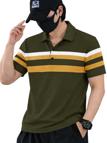 Image of Noble Monk Men's Striped Polo Neck Half Sleeve Casual T-Shirt with Regular Fit