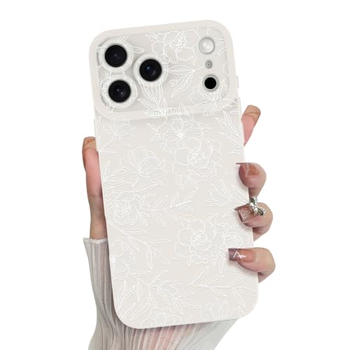 MZELQ Compatible with iPhone 18 Pro Case Flower Pattern Rose -White