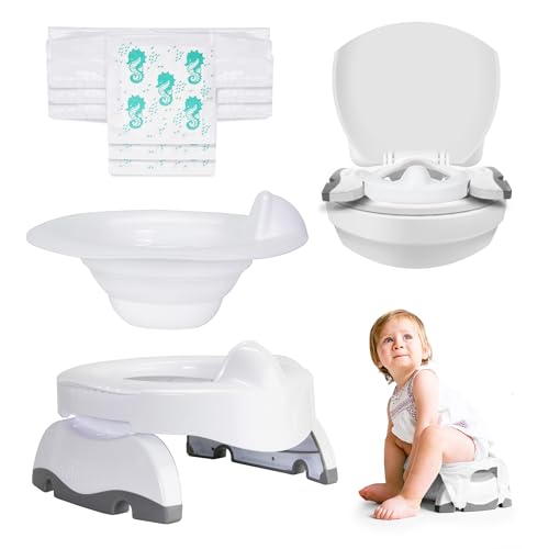 Potette Max 3-in-1 Travel Potty | Award-Winning Compact Foldable Potty and Toilet Training Seat | Includes x3 Disposable Liners A Reusable Liner & Carry Bag | White