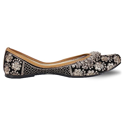 Image of DFR Women Rajasthani Embroidered with Payal Punjabi Mojari Juti Shoe
