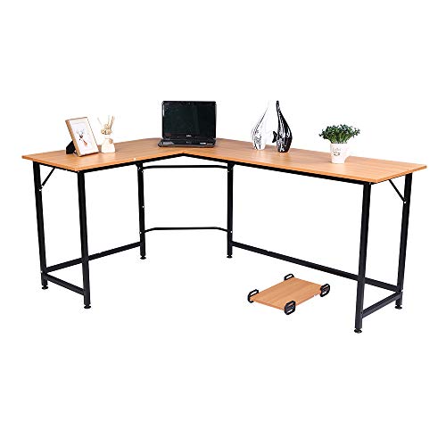 L-Shaped Office Desk Desktop Computer Desk Beech Wood Color For Home Office Large Gaming Writing Storage Workstation #TOP3