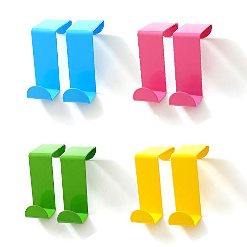 Amaoma 8 peças cabide de porta traseira, ganchos de porta de aço inoxidável tipo Z reversível sobre o gancho da porta removível cubo (azul, verde, rosa, amarelo)