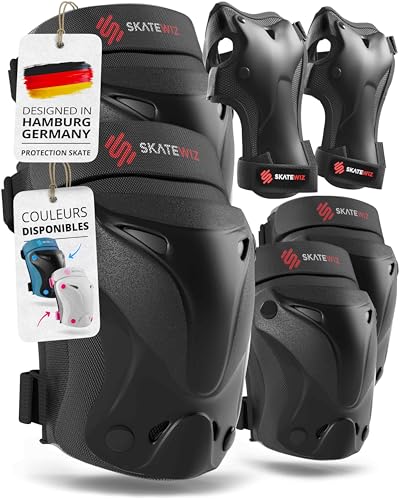 SKATEWIZ Protection Roller Adulte - Protection Skateboard Adulte - Protege Genoux Femme - Trotinette Freestyle, Skateboard, Patins à Glace - PROTECT-1 L Noir