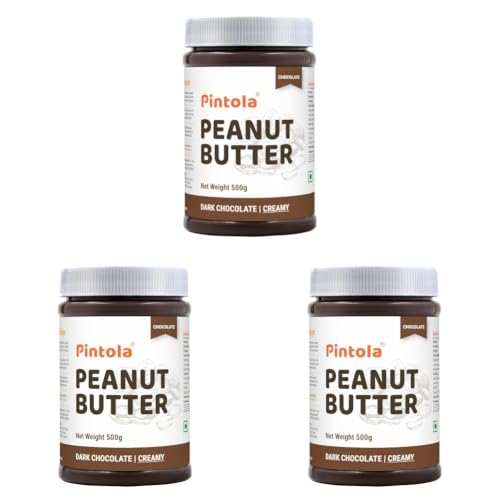 Image of Pintola Peanut Butter Chocolate Flavour Creamy 500g - 18.6g Protein & 5.2g Dietary Fiber, Made with Premium Roasted Nuts & Cocoa, Gluten Free, Zero Cholesterol & Trans Fat, Vit E & B3, Dark Chocolate