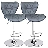 Leopard Shell Back Adjustable Swivel Bar Stools, PU Leather Padded with Back,Set of 2,Grey