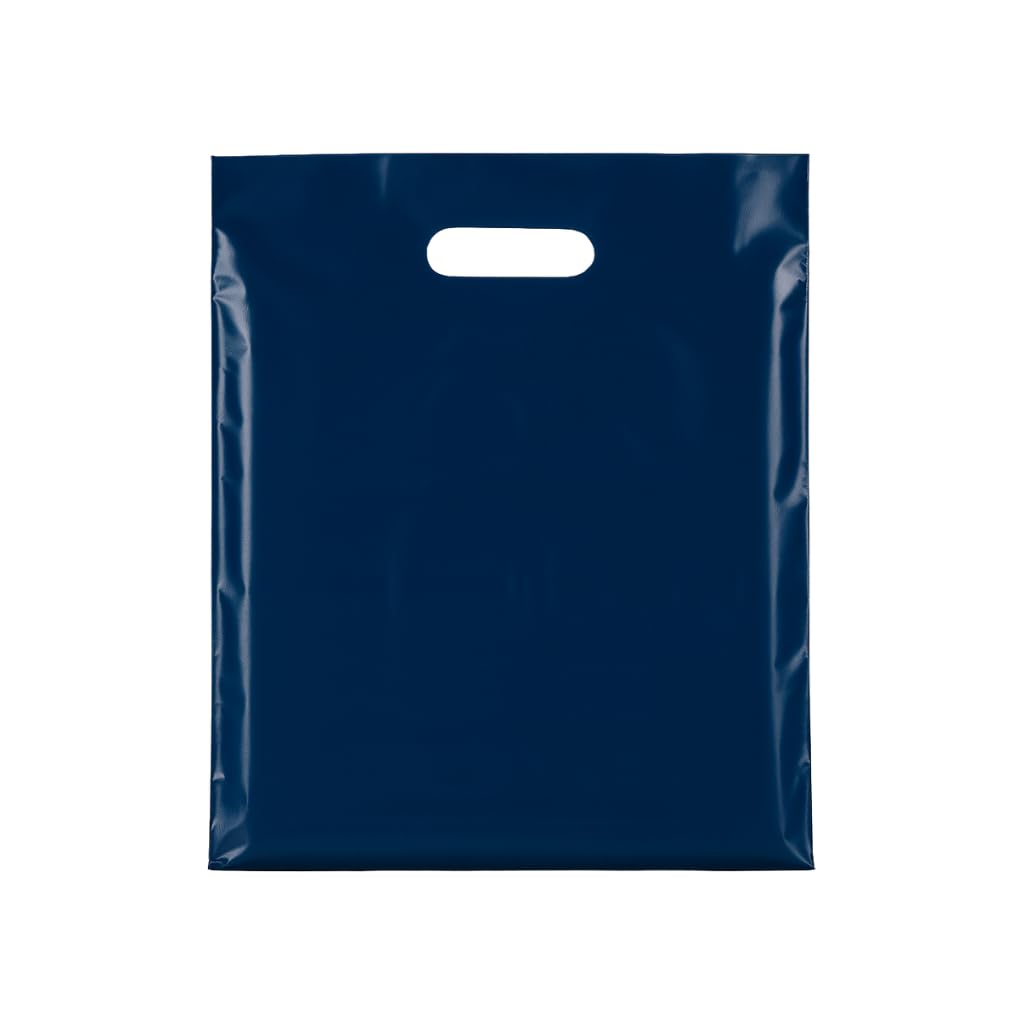 Shoplines Supplies Blue Plastic Carrier Bags With Die-Cut Handles –Reusable & Recyclable Ldpe –Durable Retail Shopping Bags For Clothing, Gifts, Takeaways, And Events