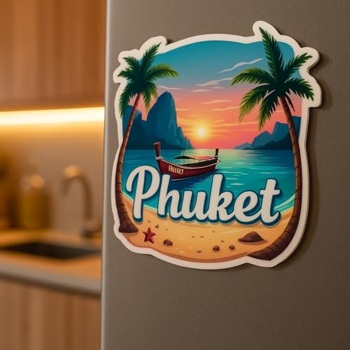 Image of Naxon Phuket City Theme Souvenir Wooden Refrigerator Stylish Fridge Magnet - Fridge Decoration Magnet for Kitchen & Home Decor | Perfect Souvenir Gift | Size 3x3 Inches | Pack of 1