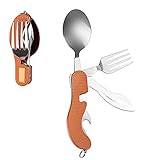Camping Utensils 4-in-1 Stainless Steel Spoon, Fork, Knife & Bottle Opener Combo Folding Cutlery Set...