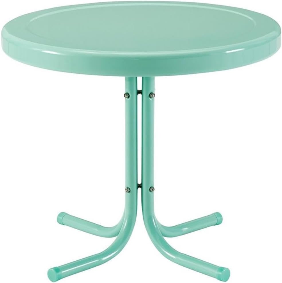 Pemberly Row Modern Steel Patio End Table, Aqua Gloss Finish, 22 in x 22 in x 18.9 in, Retro Weatherproof Powder-Coated Metal Table for Outdoor, Balcony, or Porch Use