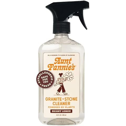 Aunt Fannie's Granite and Stone Cleaner, Plant Based Daily Countertop Spray for Granite, Stone, Marble, Soapstone, Quartz, Slate, Laminate, and other Sealed Stone, Bright Lemon Scent, Pack of 1 Cover