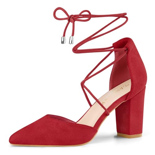Image of Allegra K Women's Pointed Toe Chunky Heels Lace Up Sandals Pumps