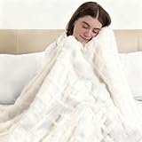 ESTINGO Heated Blanket Electric Throw, Faux Fur Heated Throw Blanket, 3D Grid Thick Rabbit Fux Fluffy Heating Blanket with 5 Heating Levels & 4 Hours Auto Off, 50
