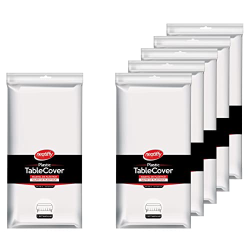 Neatiffy Tischdecke, rechteckig, Kunststoff, 137 x 274 cm, 6 Stück Einweg-Tischdecken (weiß6p, 6) Cover