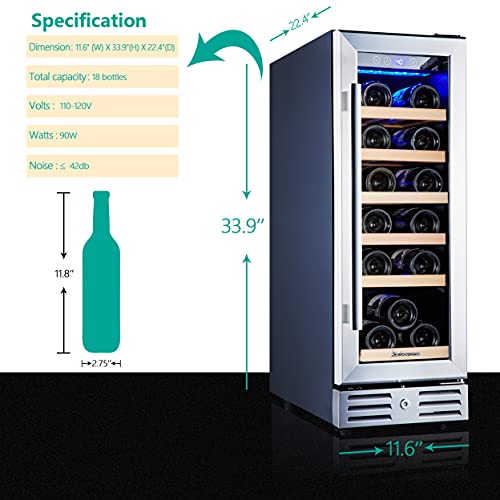 Kalamera Mini Fridge 18 Bottle 12 inch Wine Cooler Refrigerator, Builtin or Freestanding
