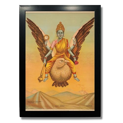 Image of Kagaz Kala - Vintage Art Prints - Hindu God Photos with Frames For Pooja Room Bedroom Living Room Decor Gifts Framed (Goddess Sarasvati)