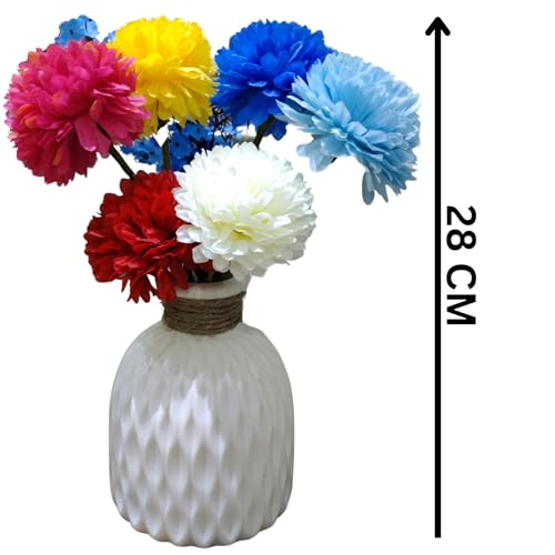 Image of Dekorly Artificial Peony Flowers Bunch | White Vase with Flowers Bunch | Artificial Plants for Home Office Hotel Decor | Bedroom Living Room Bathroom Decor (Multicolor, Height : 30CM)