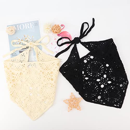 Image of DRESHOW Floral Crochet Hair Bandana Tie Knotted Headscarf Vintage Headband Knitted Head Kerchief for Women Girls