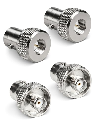 Anina 4PCS SMA Male/Female to BNC Female Connectors Compatible with Yaesu FT-3DR FT5D Fit for Baofeng for Kenwood TH-D75 Handheld Transceivers-Solid Brass with Black Chrome Plating
