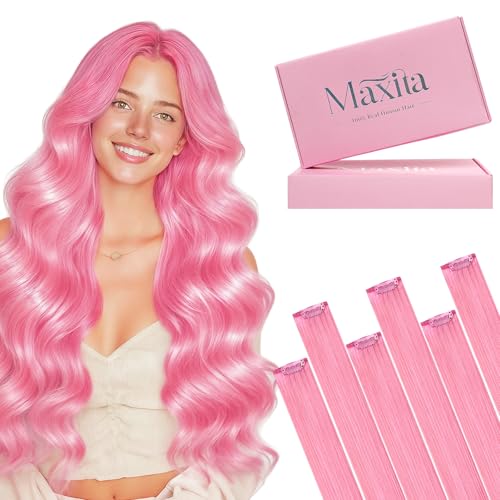 MAXITA PeachPink Clip in Hair Extensions Real Human Hair 18inch