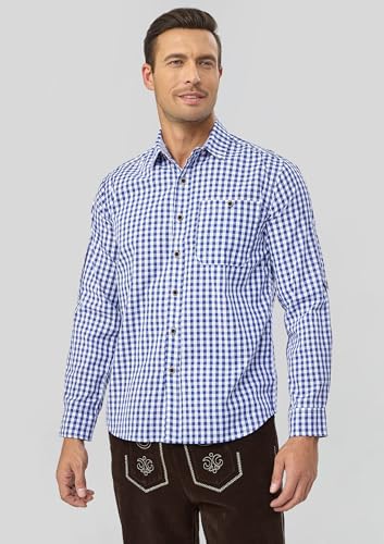 Trachtenhemd Herren Oktoberfest Hemd Kariertes Hemd Outfit Langarm Trachten Hemden Tracht Blau Trachtenhemden Kurzarm Karohemd Freizeithemd Baumwolle M