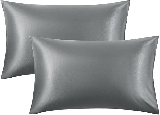 Image of 2 Pack Zippered Satin Toddler Pillowcaes, 14x 20 Inches, Luxury and Silky Soft Travel Zip Pillow Cases (Standard, Dark Grey)