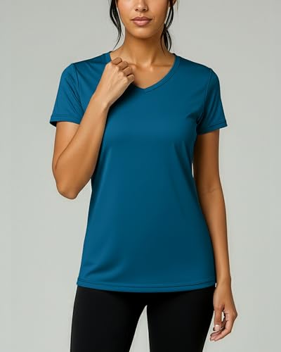 Image of Real Essentials 5 Pack: Women's Dry-Fit Short Sleeve V Neck T Shirt Workout Fitness Yoga Top Tee (Available in Plus Size)