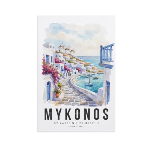 Affiche Mykonos aquarelle voyage 60x90 poster paysage urbain decoration esthetique chambre maison