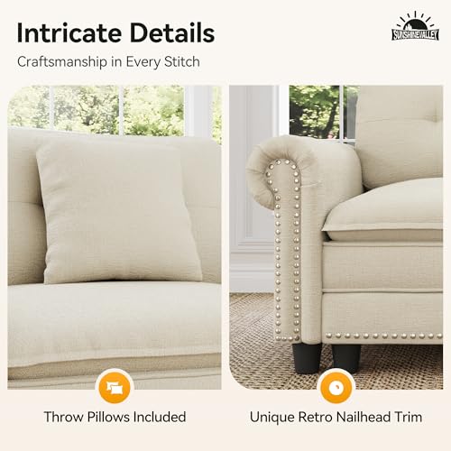 Image of SUNSHINE VALLEY 3-Piece 6-Seater Cloud Modular Sofa Set with Extra Deep & Wider Cushions, Oversized Mid-Century Modern Couch Set with Loveseat and Throw Pillows for Living Room, Chenille Beige