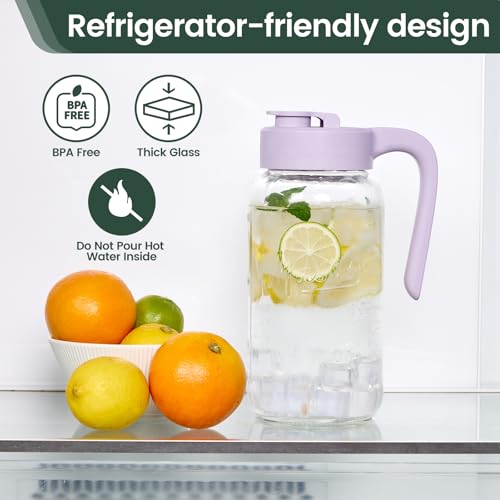 Image of Mason Jar Pitcher - Airtight & Leakproof Glass Pitcher with Lid, Perfect for Breastmilk, Cold Brew, and Sun Tea, 2 Quart (64 oz) Mason Jar with Pour Spout Lid