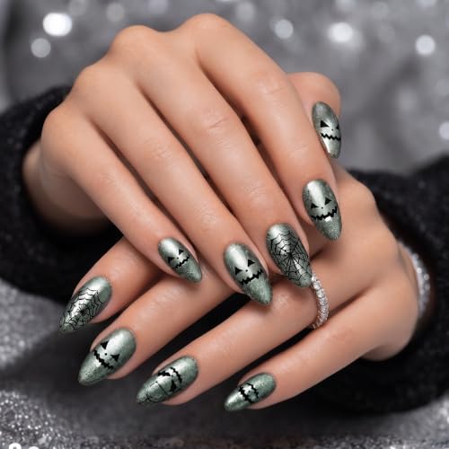 Halloween Cat Eye Press on Nails Short Almond, Spider Ghost, 32 Pcs - image 8
