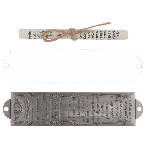 Mezuzá de Metal con Pergamino Sagrado para Puerta, 132 Mm Tamaño Pequeño, Color Plata Antigua, Adorno Religioso Vintage para Decoración del Hogar y Oficina, Símbolo de Bendición