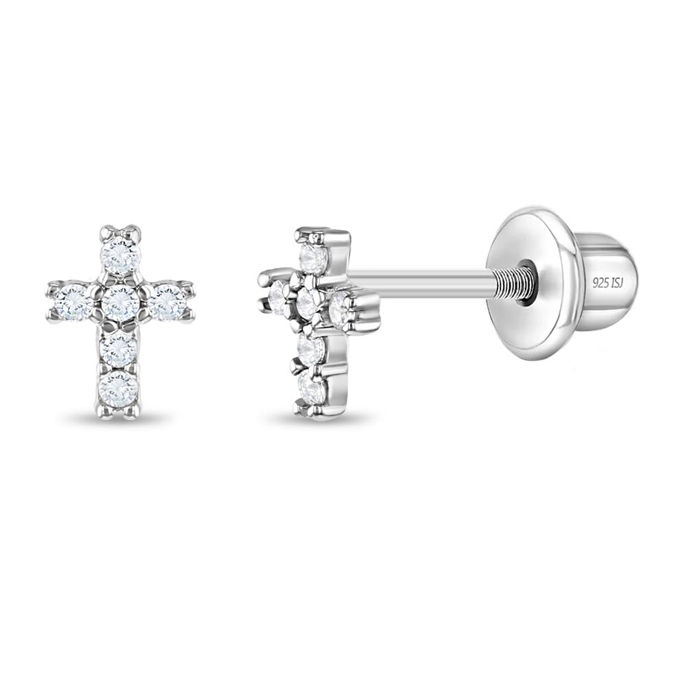 Pendientes de cruz de plata 925 con circonitas para niñas 6