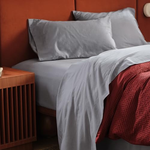 Bedsure Linen Sheets - King Size Sheets, Blend from Linen Cotton Bedsheets, Breathable Cotton Bedsheets, Gifts for All Seasons, 4 Pieces, Grey