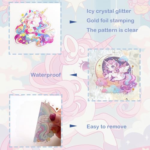 Stickers licorne scintillants holographiques et imperméables en PET - 6