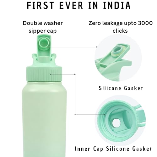 Image of Speedex Stainless Steel Metal Water Bottle 1 Ltr 1000 ml, BIS Approved, Leak Proof Sipper Cap Bottle for Office, School, Gym, Travel, Daily Use for Men, Women, Kids, Adults, Dual Green, Set of 2