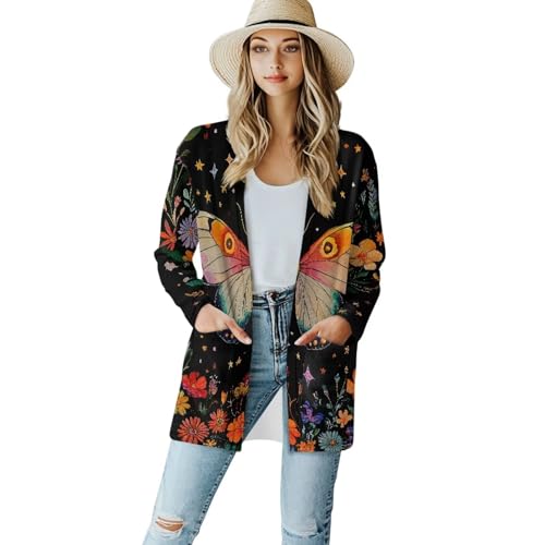 Forchrinse Red Ladybug Cardigan for Women Causal Long Sleeve Open Front Cardigans Sweater Fashion 2024 Fall Coat with Pockets