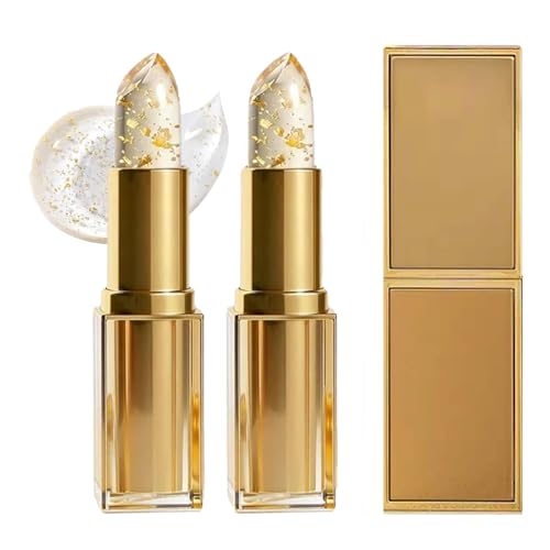 Image of PH Adjusting Lipstick, PH Lipstick Colour Changing, Long Lasting Colour Changing Lipsticks, Clear to Pink with Gold Foil, Moisturizing Lip Balm with Glossy Shine for Mature Women (2PCS)