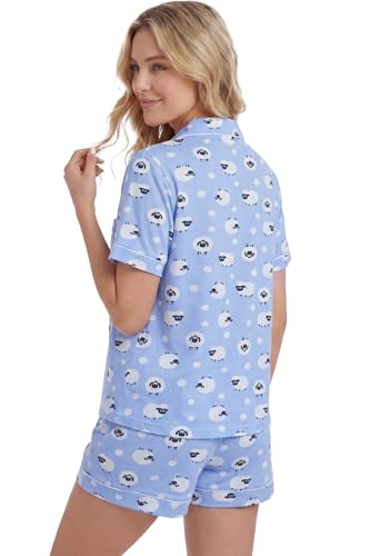 Image of LUBOT 100% Cotton Pajamas for Women 2 Piece PJ Set Button-Down Soft Knit Short Sleeve Summer Sleepwear Loungewear XS-XXL