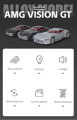 Image of Exclusive Alloy Metal Pull Back Die-Cast Car Diecast Metal Pullback Toy Car with Openable 6 Doors,Light Music Boys Gifts Toys (1:24 Mercedees-Benz AMG Vision GT-Black)